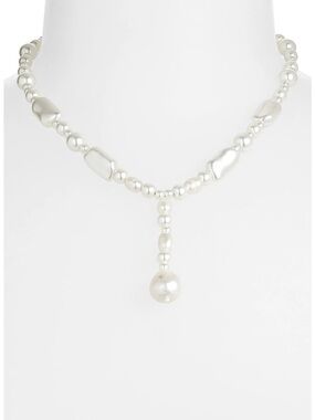 Nordstrom NWT Mixed White Pearl Choker Dangling Y Necklace